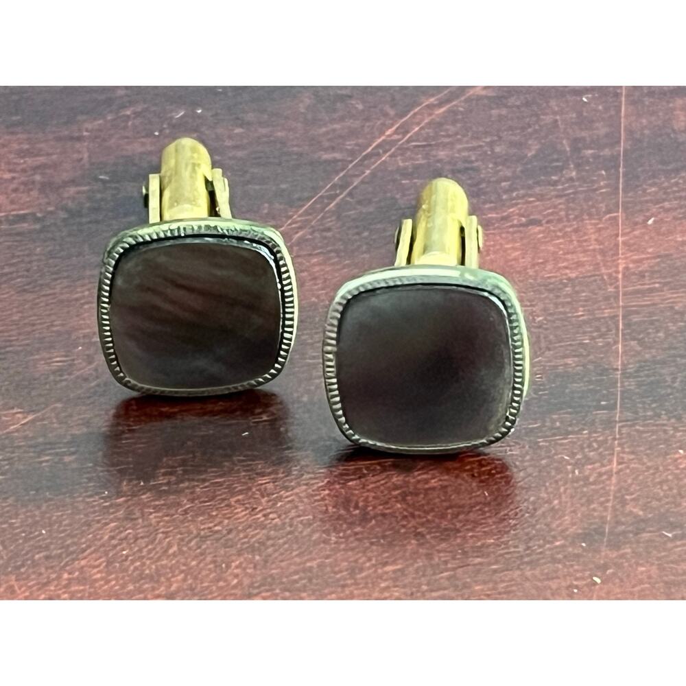VTG 12K Gold Filled Mother of Pearl Cufflinks Square Swivel Back Classic Regency